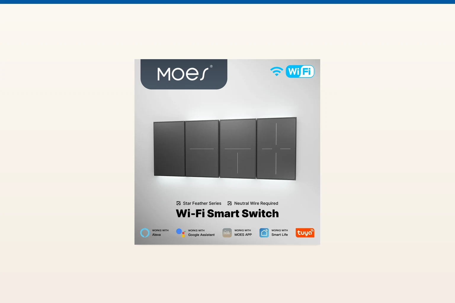 zigbee smart switch — MOES official product with illustrative background (not a real site photo)